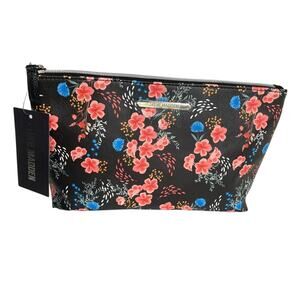 Brand New STEVE MADDEN Black Multi Flowers Cosmetic Bag Handbag